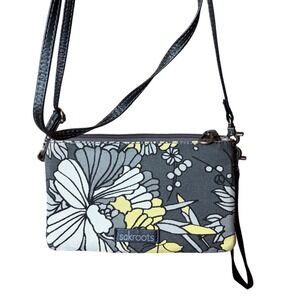 Sakroots Floral Butterfly Crossbody Wallet Wristlet Bag Grey Yellow Canvas